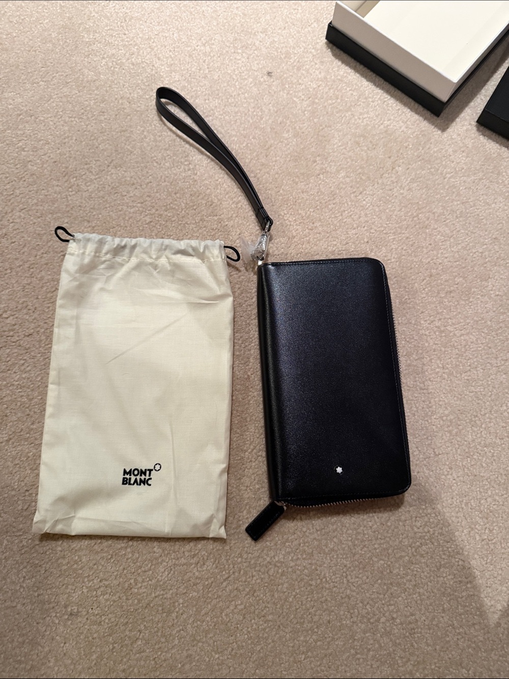 Montblanc Black Leather Wristlet Zip Wallet